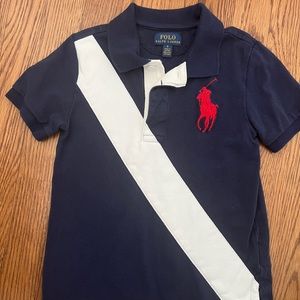 Ralph Lauren Blue and White Large Logo Boys Polo Size 5